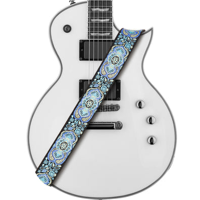 AMUMU Hootenanny Embroidery Guitar Strap Blue Cotton -CO04E-BL